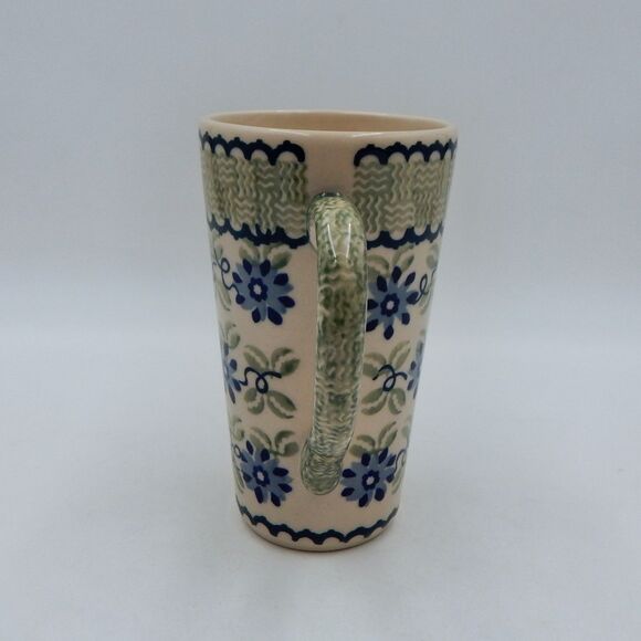 Boleslawiec Polish Pottery Mug Coffee Cup Latte Tall Floral Basket Weave Poland - Picture 4 of 6